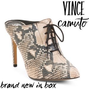 🆕NWT Vince Camuto Lace Up Vamp Snakeskin Mules